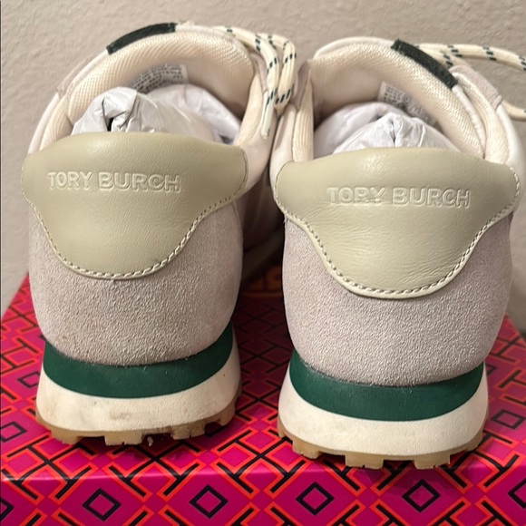 Tory Burch Annie Nylon Runner Cream and Green Sneakers Retro Style - Picture 4 of 6